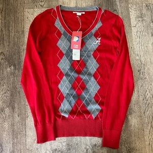 Alabama Cutter & Buck Red Argyle V-neck Sweater Women M 100% Cotten